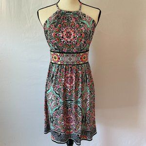 London Times Petites Multicolor Paisley Halter Keyhole Stretch Dress – Size 4P